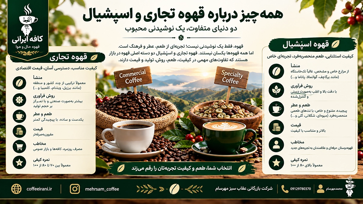 همه چیز درباره قهوه تجاری و اسپشیال؛ راهنمای کامل انتخاب قهوه مناسب