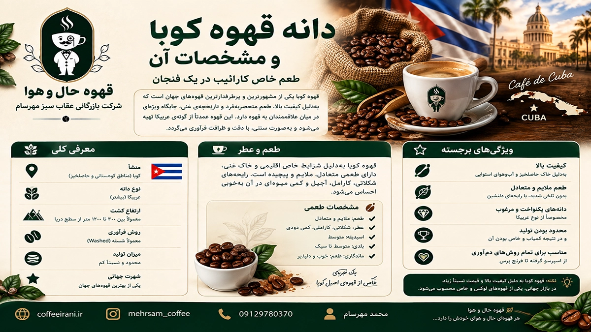 دانه قهوه کوبا و مشخصات آن
