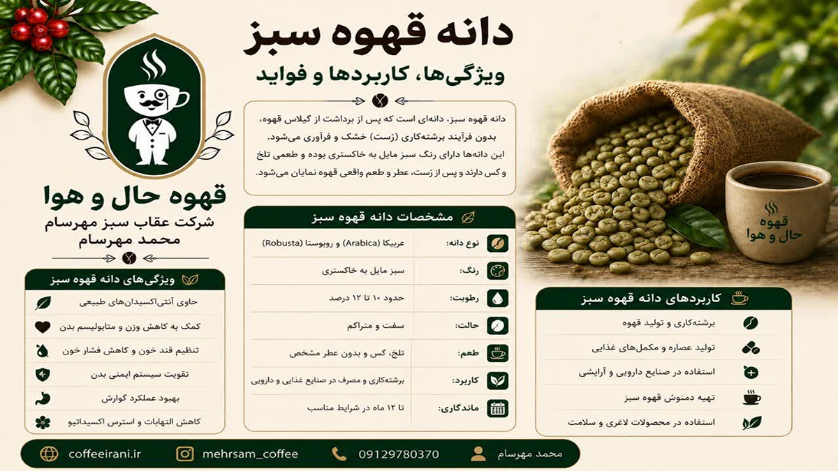 دانه قهوه خام یا همان دانه قهوه سبز