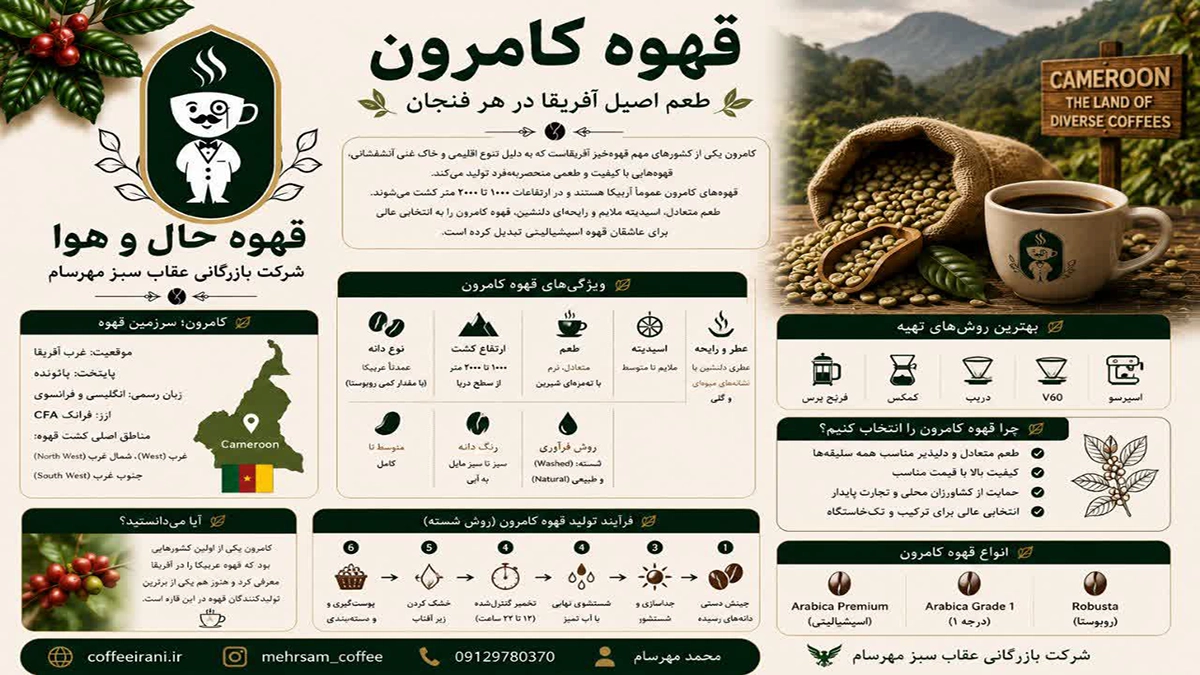 قهوه کامرون؛ تجربه‌ای از طعم متعادل آفریقایی با رایحه‌ای گرم و ماندگار