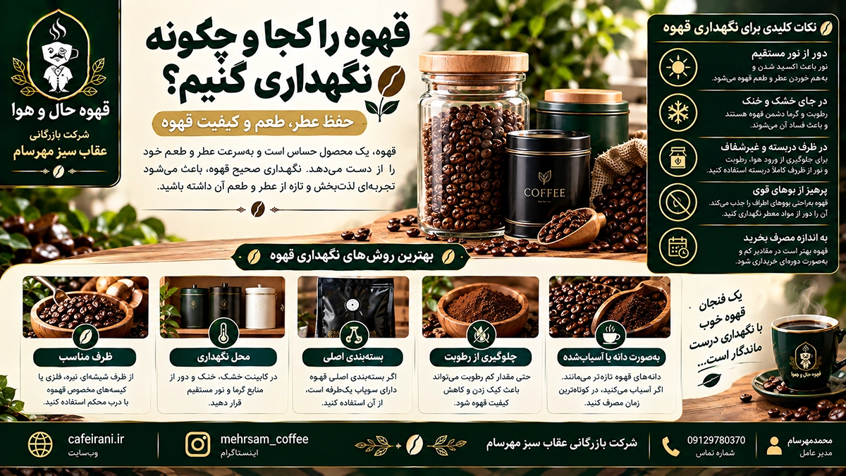 قهوه را کجا و چگونه نگهداری کنیم؟ راهنمای کاربردی حفظ عطر و تازگی قهوه در خانه